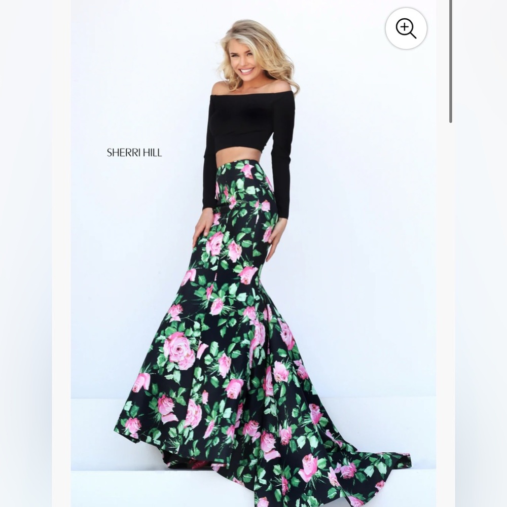 Sherri Hill Black and Pink Mermaid Floral Maxi Skirt Size 6